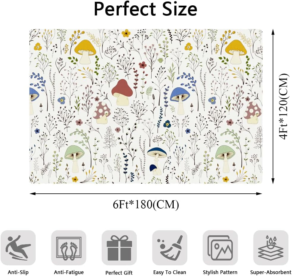 Living Room Rug 4X6 Rug Machine Washable Area Rug Non Slip Mushrooms Large Rug for Living Room, Bedroom, Nursery, Dining Room, Kids Playroom(Beige)