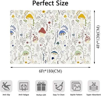 Living Room Rug 4X6 Rug Machine Washable Area Rug Non Slip Mushrooms Large Rug for Living Room, Bedroom, Nursery, Dining Room, Kids Playroom(Beige)