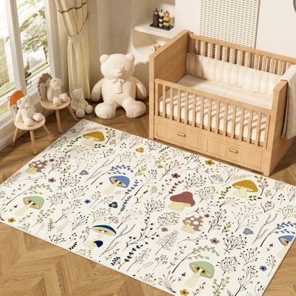 Living Room Rug 4X6 Rug Machine Washable Area Rug Non Slip Mushrooms Large Rug for Living Room, Bedroom, Nursery, Dining Room, Kids Playroom(Beige)