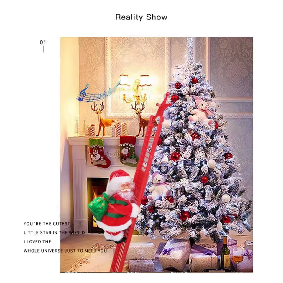 Electric Climbing Ladder Santa Claus with Music & LED Light, Xmas Tree Decorations Hanging Christmas Ornaments Home Decor