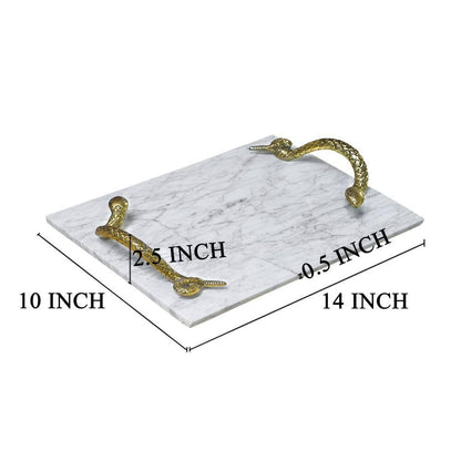 Mamba White Marble Luxury Entertaining Cheese Board with Brass Snake Handles