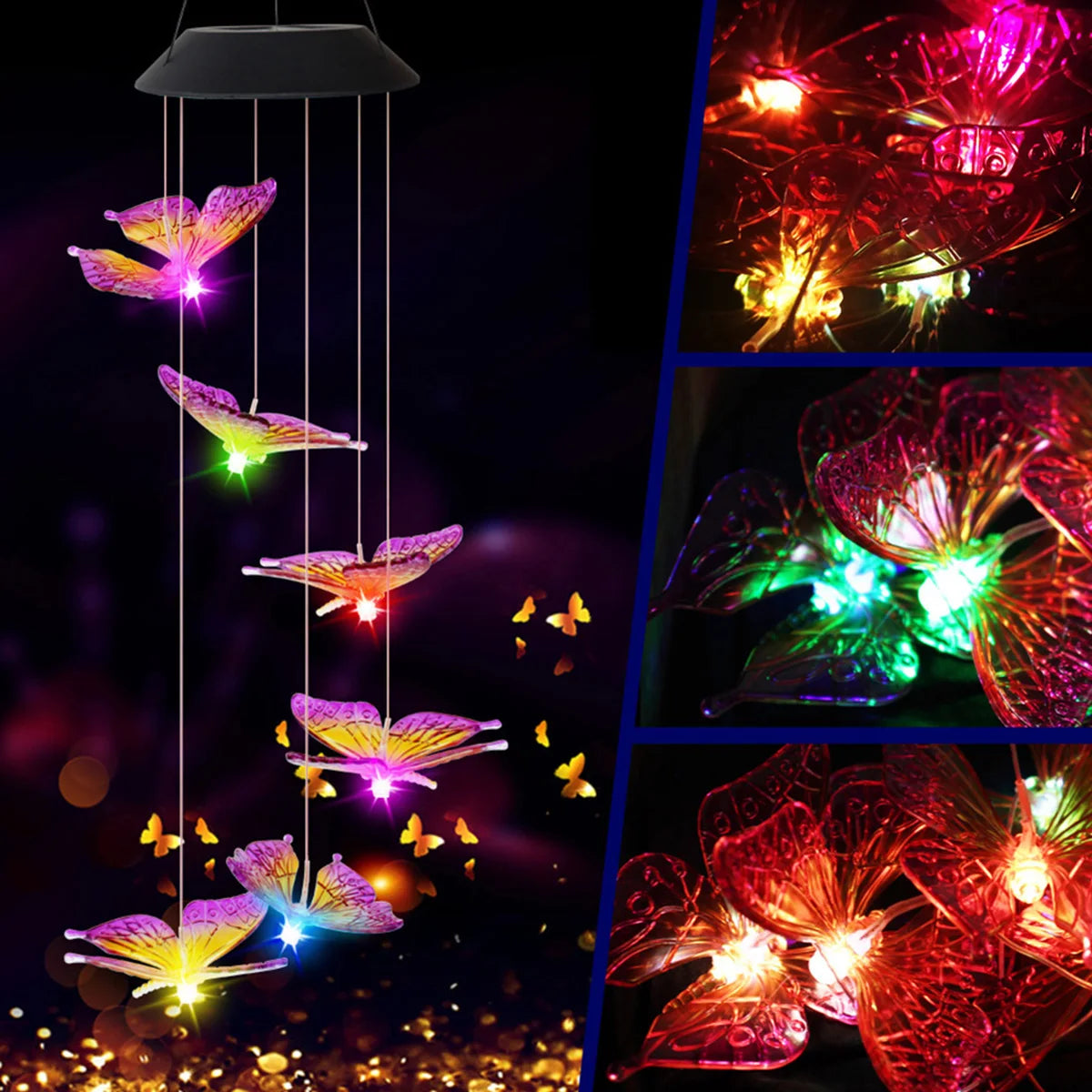 LED Solar Wind Chime Light Garden Butterfly