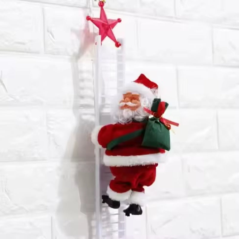 Electric Climbing Ladder Santa Claus with Music & LED Light, Xmas Tree Decorations Hanging Christmas Ornaments Home Decor