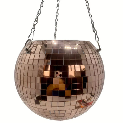 1Pc Unique Handcrafted Bohemian-Inspired Hanging Disco Mirror Ball Planter - Self-Watering, Space-Saving, Stylish Home Decor For
