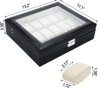 18 Slots Watch Boxes,Watch Display Case for Men Women