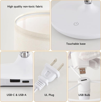 2Pcs Table Lamps Bedroom USB C+A Ports, Remote and App, Stepless Dimming and 3 Modes Dimmable Touch Nightstand Bedside USB-C Ports Small Table Lamp Fully Control Light - White