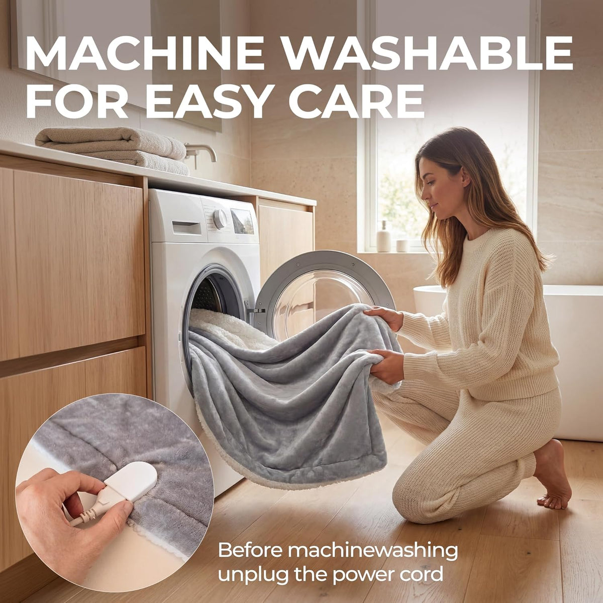Machine Washable Heated Throw Blanket 50"X60", 8Ft Cord, 6 Levels, Electric