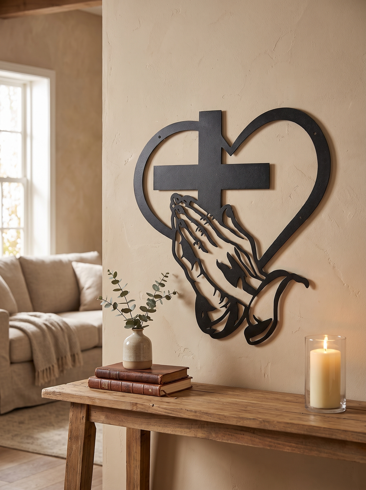 Praying Hands Metal Heart Wall Art 2