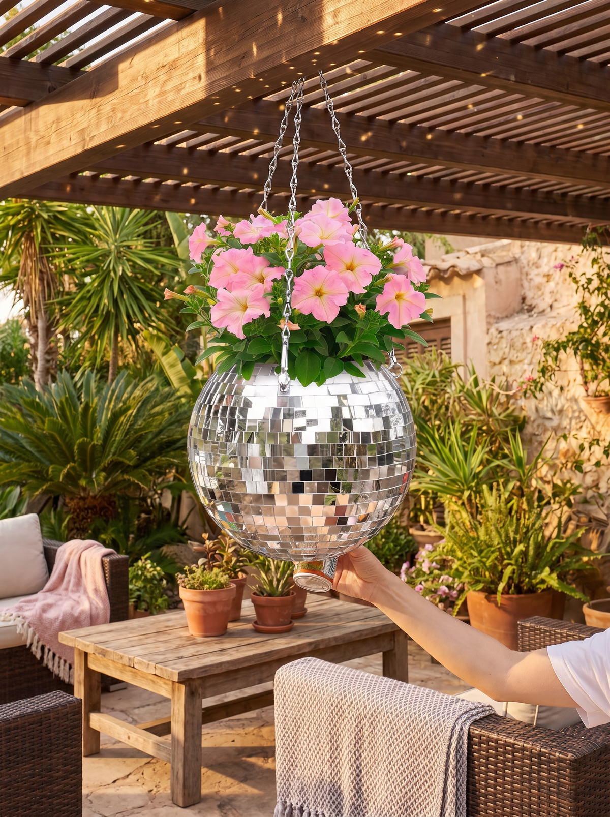 Hanging Disco Mirror Ball Planter 1
