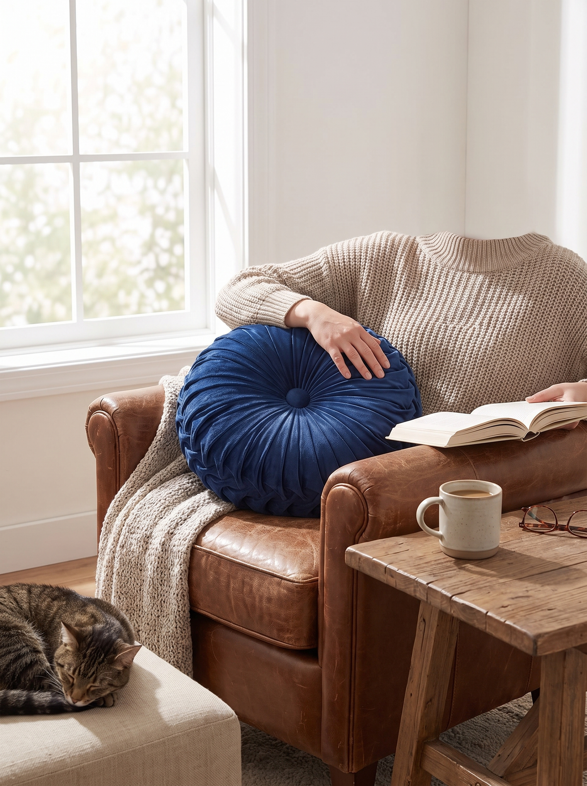 iwt-33 Round Pleated Velvet Throw Pillow lifestyle
