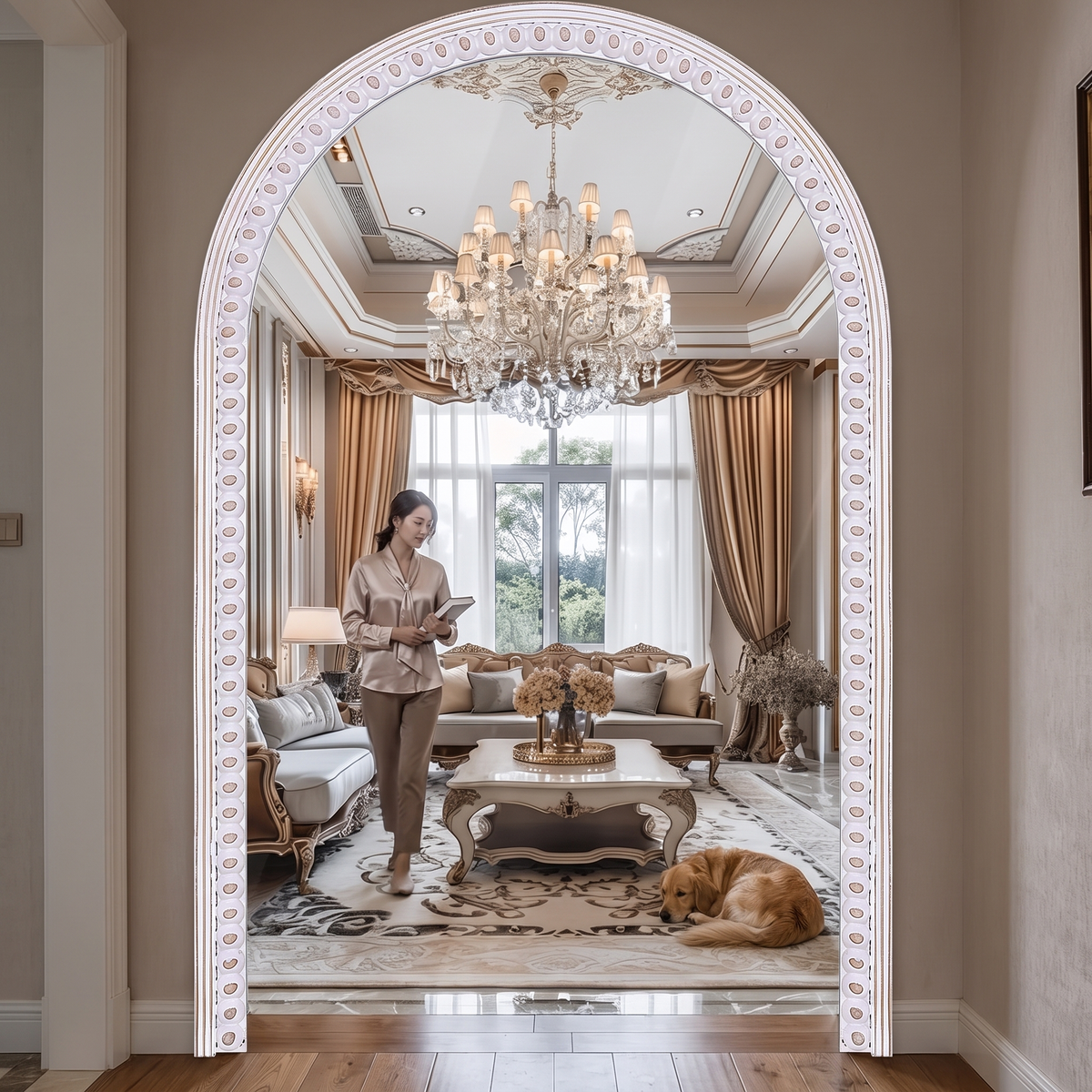 36X24 Inch Arched Mirror for Wall Decor, Wooden Arched Bathroom Mirrors