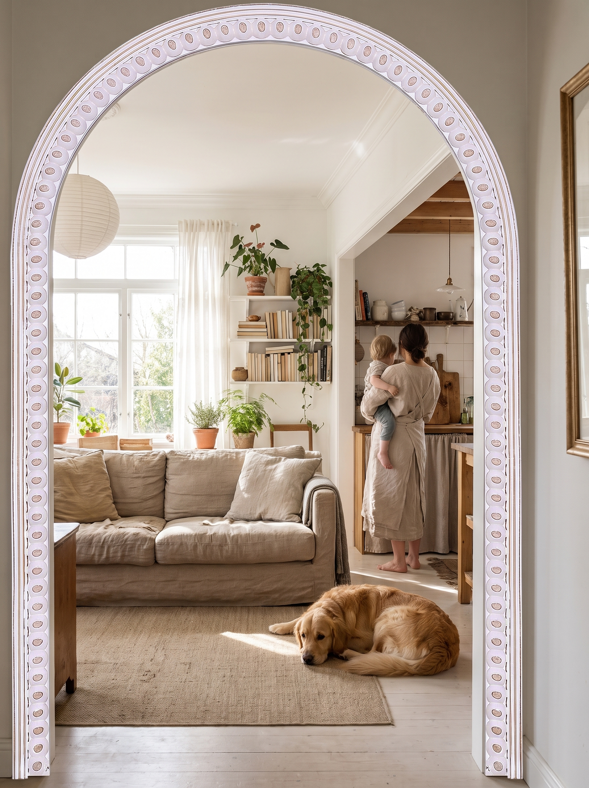 Arched Wooden Wall Mirror 36x24 reflecting light into the room